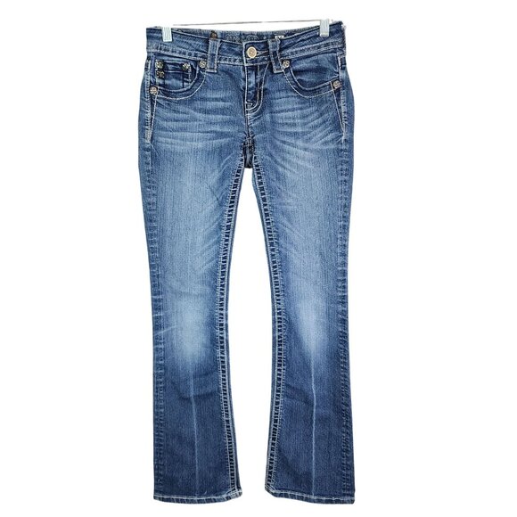 Womens Miss Me Bootcut Jeans Style JP5613B Denim Blue Rhinestones Size 26 - Picture 1 of 12